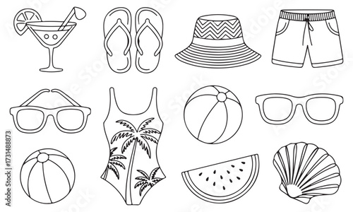 Summer Beach Essentials Vector Icons