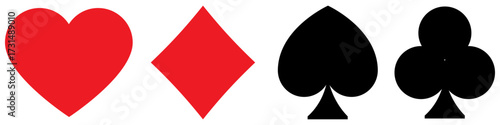 Vector Set of playing card suits including diamond, spade, heart and club with bonus icon like joker, dice and casino chips. Perfect for card games, casino UI and gambling themes.