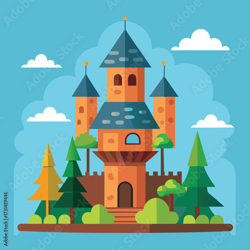 a fairy tale castle style treehouse with tiny towe (1).eps