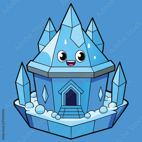 a frosty ice crystal treehouse glowing blue .eps