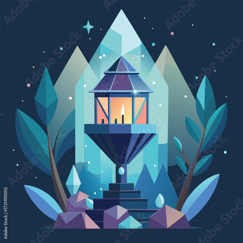 a glowing fairy treehouse inside a massive crystal (2).eps
