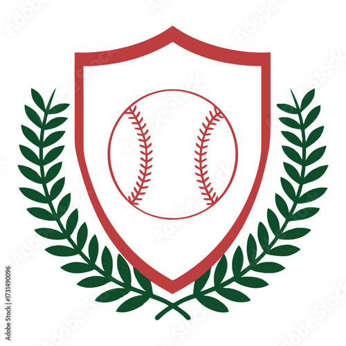 Baseball emblem shield with laurel wreath sports championship logo design 