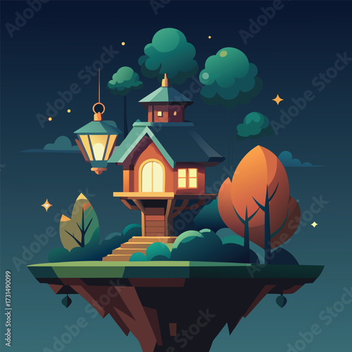 a glowing lantern lit storybook treehouse village  (2).eps