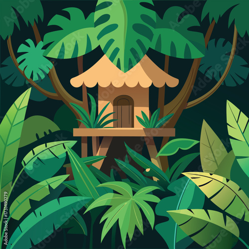a hidden jungle treehouse camouflaged with giant l (1).eps