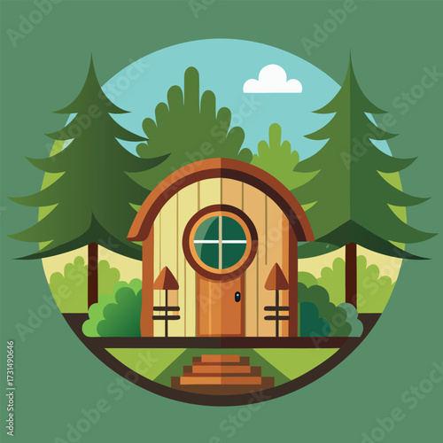 a hobbit inspired round wooden treehouse in the fo (1).eps