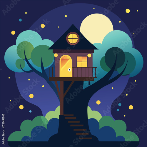 a romantic moonlit treehouse glowing with fireflie (1).eps