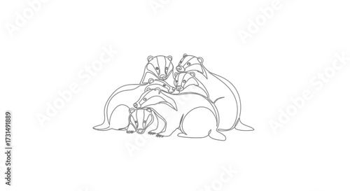 Badger Family Nuzzle A heartwarming Illustration of Togetherness and Comfort