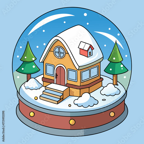 a snow globe style winter treehouse .eps