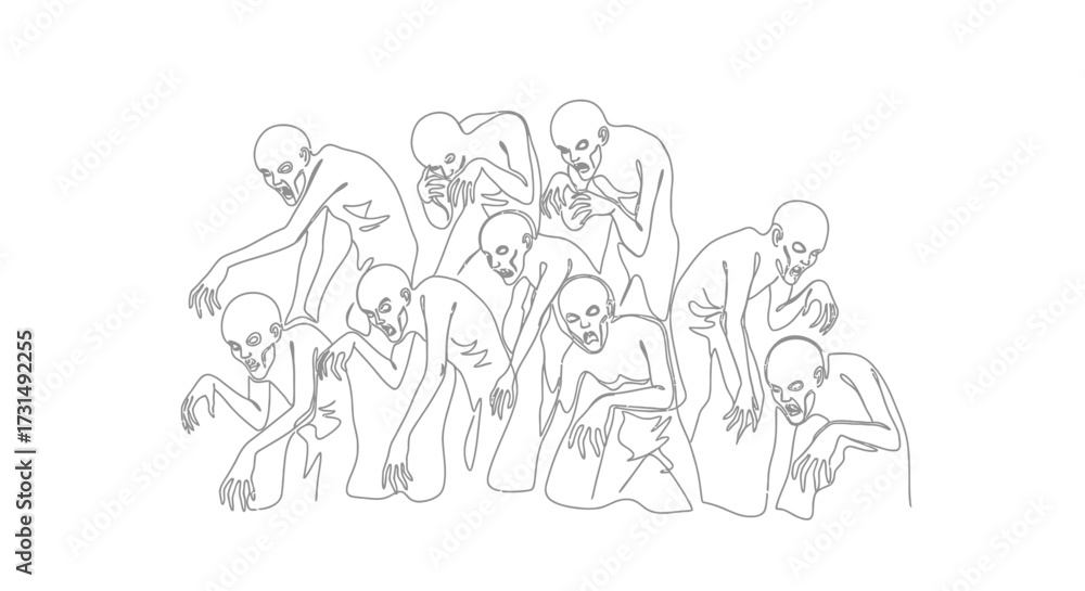 Fototapeta premium Outlined Undead Gathering Monochrome Horror Artistry with Spooky Figures