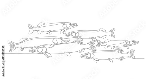 One-Line Fish Abstract Aquatic Animals in a Seamless Design