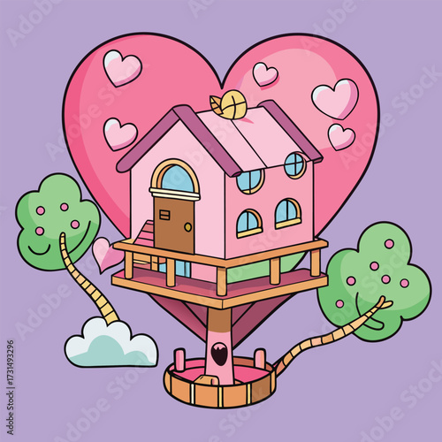 a valentine s pink heart shaped treehouse .eps