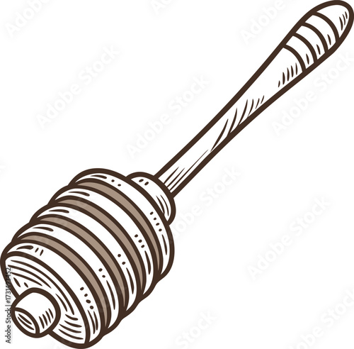 Wooden honey dipper icon with circular grooves and smooth handle.