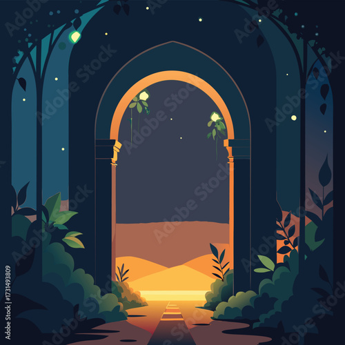 arch covered in vines with glowing fireflies  (1).eps