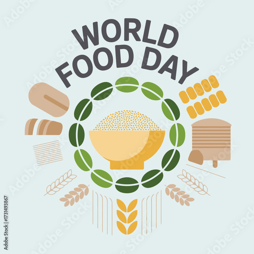 World Food Day Bread Rice Water Agriculture Icon Design