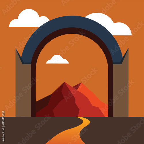 arch cut into volcanic crater rim .eps