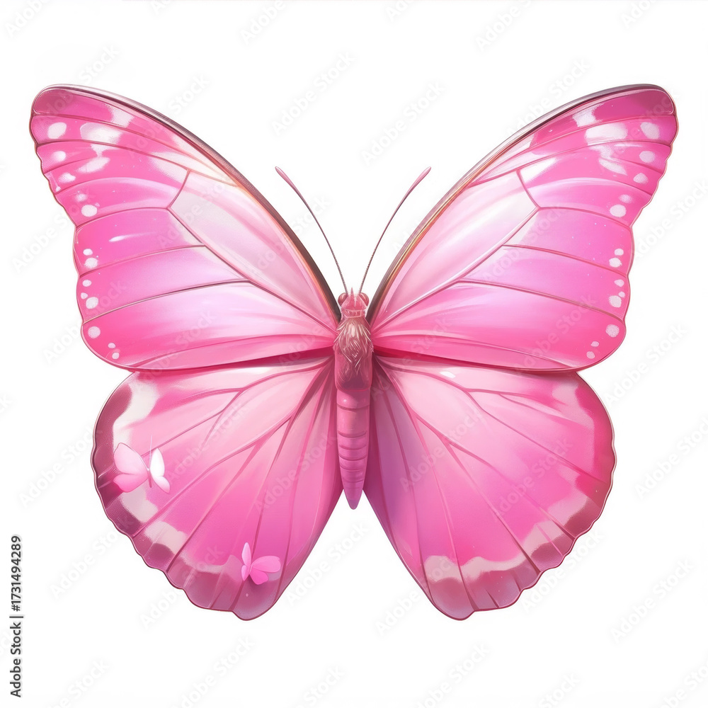 Obraz premium Pink and Black Patterned Butterfly with Detailed Wings against a White Background