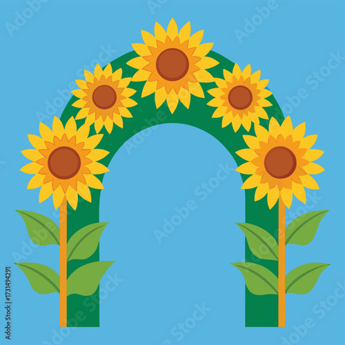 arch of giant sunflowers bending together .eps