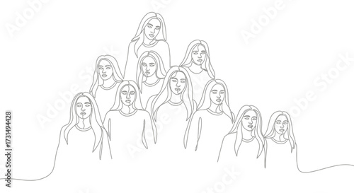 Group of Women Portraying Emotions in Minimalist Illustration, Artistic Environment, Creative Perspective, Expressive Concept