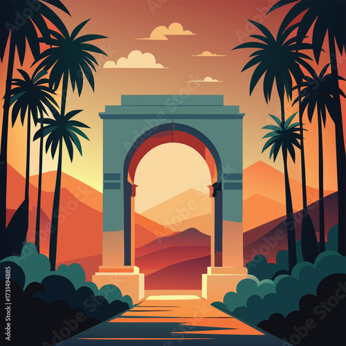 arch surrounded by tropical palm trees  (1).eps