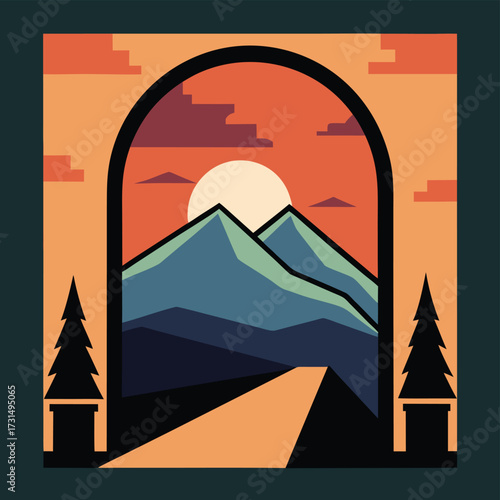archway framing mountain horizon .eps