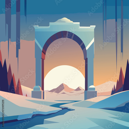 archway of snow and icicles in tundra  (1).eps