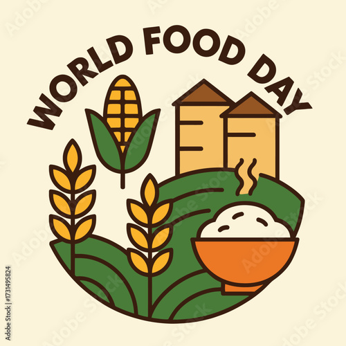 World Food Day Bread Rice Water Agriculture Icon Design