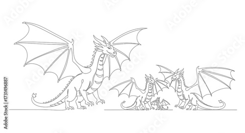 Majestic Creatures in a Fantasy Realm, Sketch Art, High Fantasy Environment, Dynamic Perspective