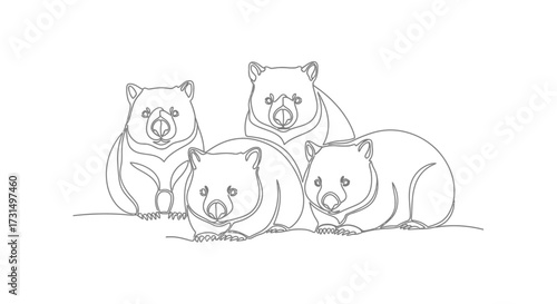 Playful Wombats Resting Together in Nature, Wildlife Illustration, Serene Environment, Charming Viewpoint, Animal Concept