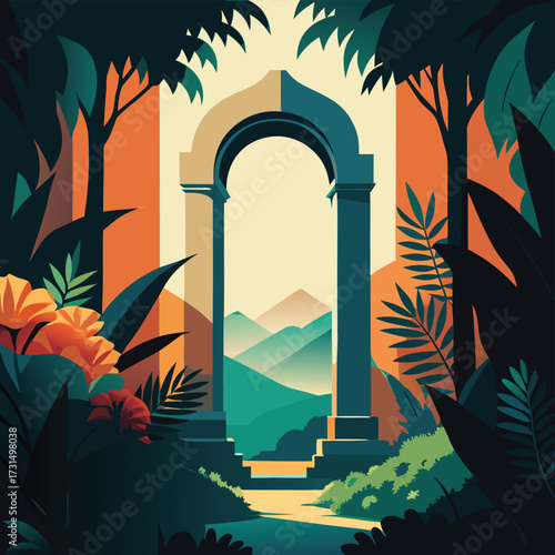 hidden arch surrounded by jungle orchids  (1).eps