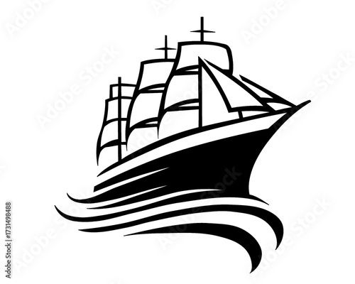 sailing ship logo icon, vector illustration	
