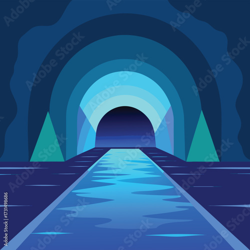 sea arch tunnel with glowing blue water .eps