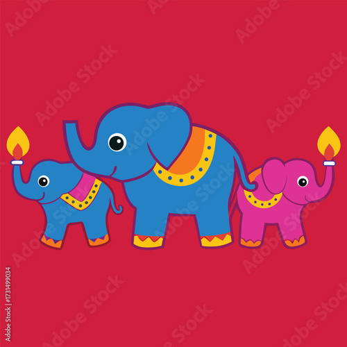 vibrant illustration of four decorated elephants f.eps
