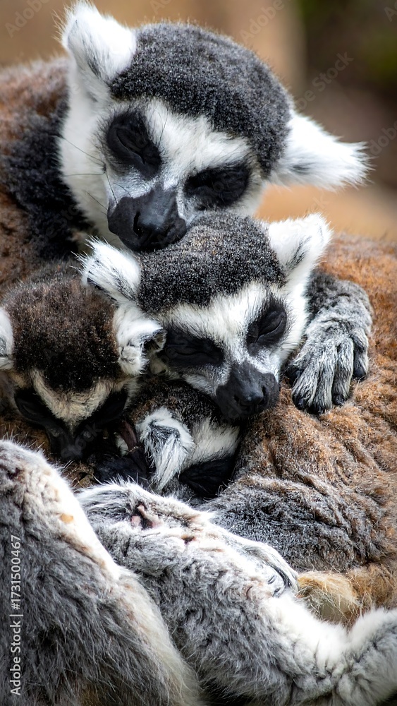 Obraz premium Lemurs cuddling close