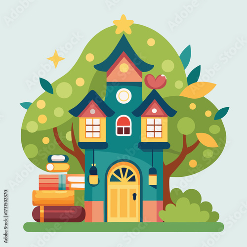 a children s storybook treehouse decorated with wh (1).eps