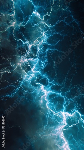 Abstract Electric Blue Lightning and Energy Discharge on Dark Background