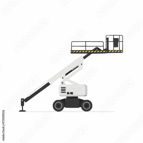 Articulated Boom Lift with Safety Cage and Extended Arm Illustration
