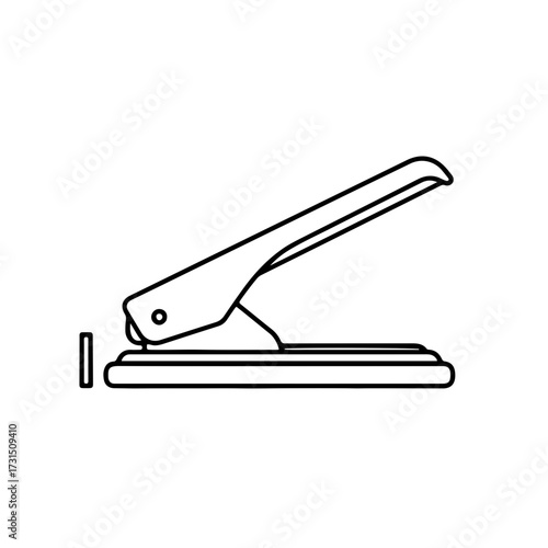 Minimalist line art of a hole punch with paper scrap, office supply