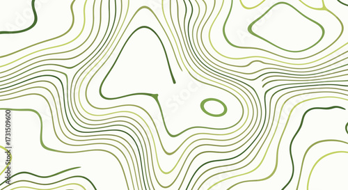 Abstract topographic contour lines in shades of green on a white background, representing elevation and geography