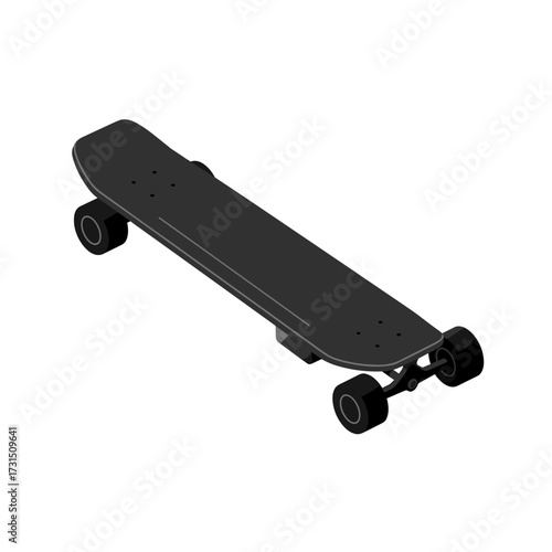 Isometric Illustration of a Sleek Black Electric Longboard