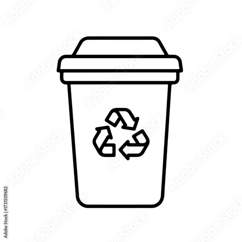 Simple Black Outline of a Recycling Bin with the Universal Recycling Symbol