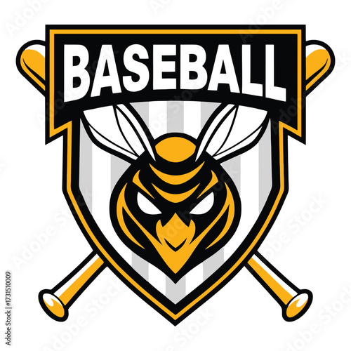 Ferocious baseball team crest featuring a wasp mascot and crossed bats