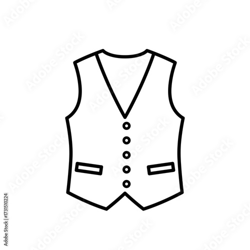 Stylized Black Outline of a Classic Five-Button Vest with Pocket Details