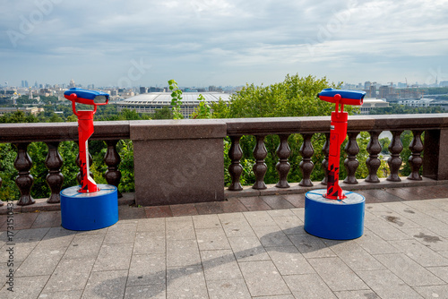 City Observing Binoculars at Vorobyovy Gory Scenic Lookout Point, Moscow, Russia, 9 August 2025