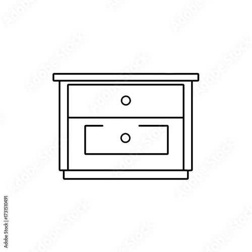 Simple Line Drawing of Two Drawer Nightstand