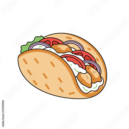 Colorful Illustration of a Delicious Greek Gyro Taco
