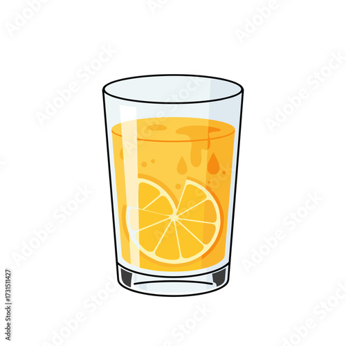 Refreshing orange juice in a glass with a slice of orange inside
