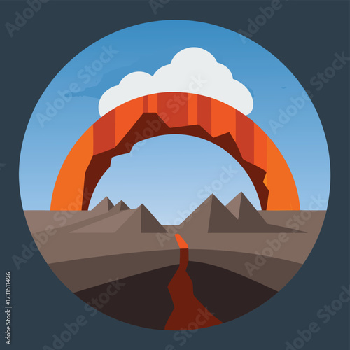 arch cut into volcanic crater rim .eps