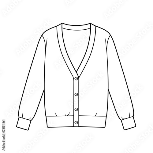 Line Art Illustration of a Classic V-Neck Cardigan with Five Buttons