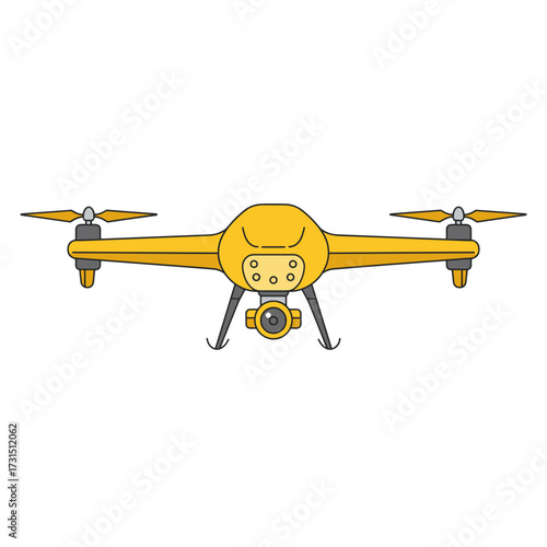 Front View of a Yellow Drone with Camera and Twin-Blade Propellers