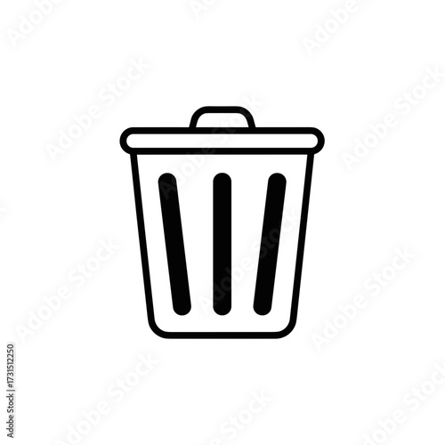Simple Line Art Trash Can Icon Illustration